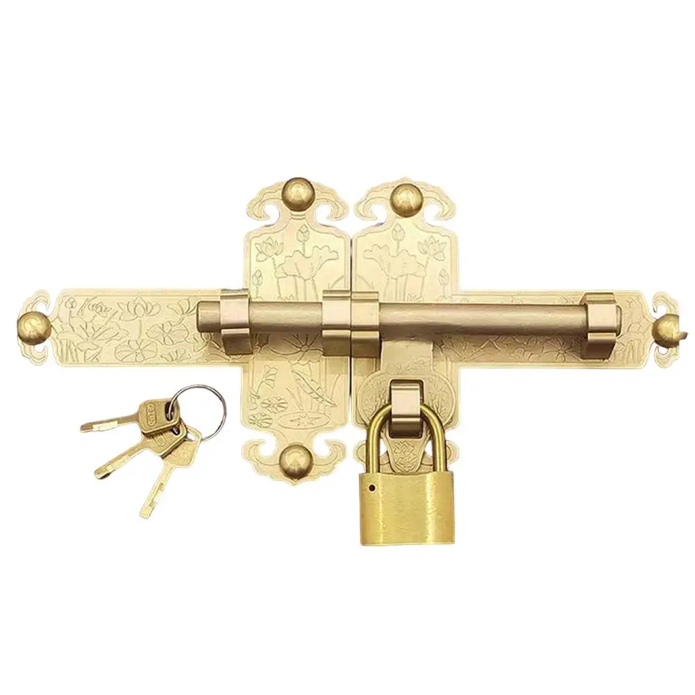 

Elegant Door Latch Antique Brass Door Bolt Rustic Entry Way Robust Brass Construction Sophisticated Lotus Pattern