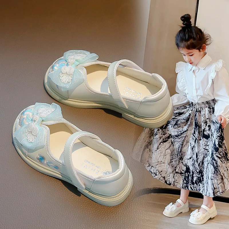 2024new fashionable bow princess shoes girls\' national style embroidered Hanfu fashionable shoes