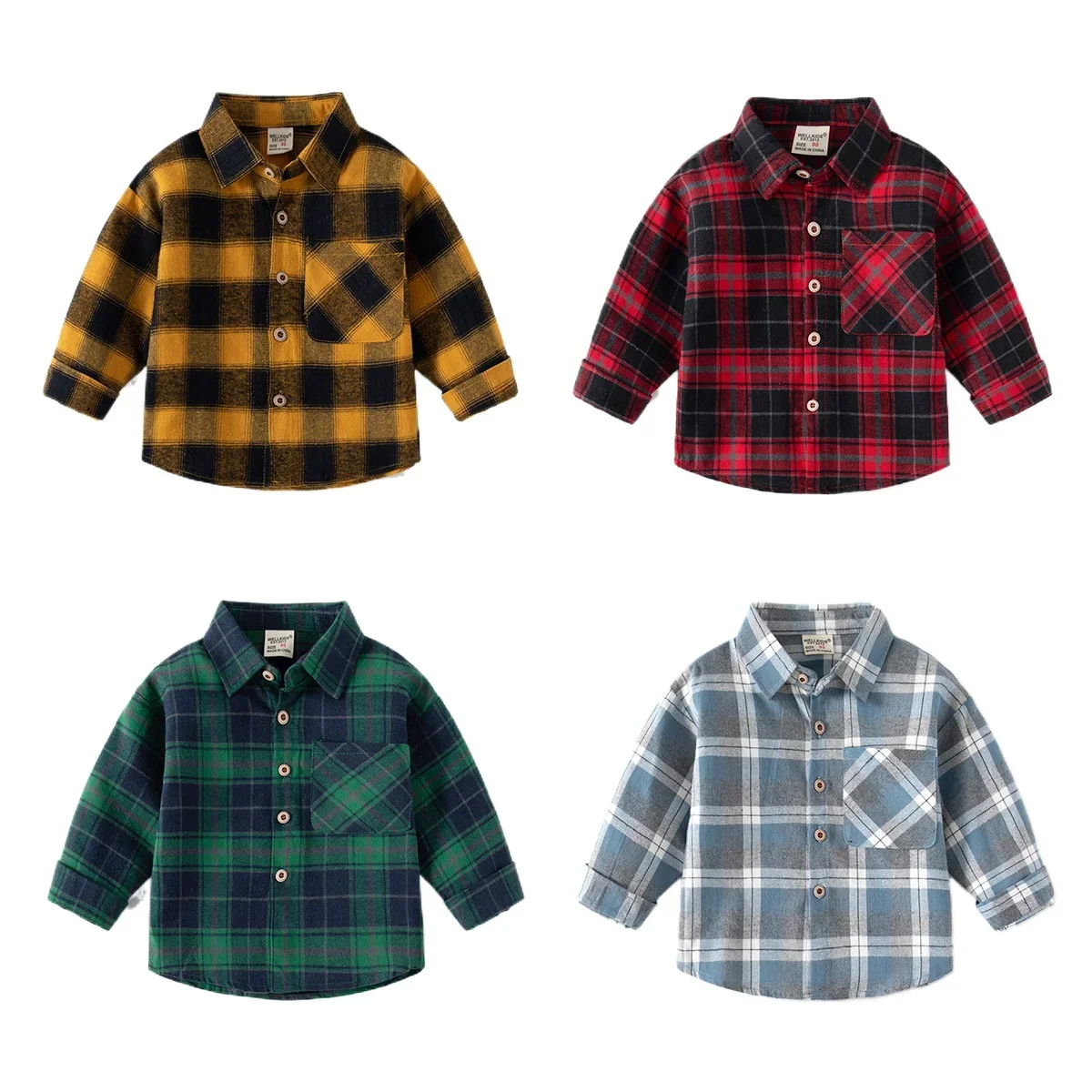 Spring Autumn Boys' Long Sleeve Casual Cotton Plaid Shirt with Pockets Kids Loose Handsome Striped Top, Ages 3-8, 4 Colors