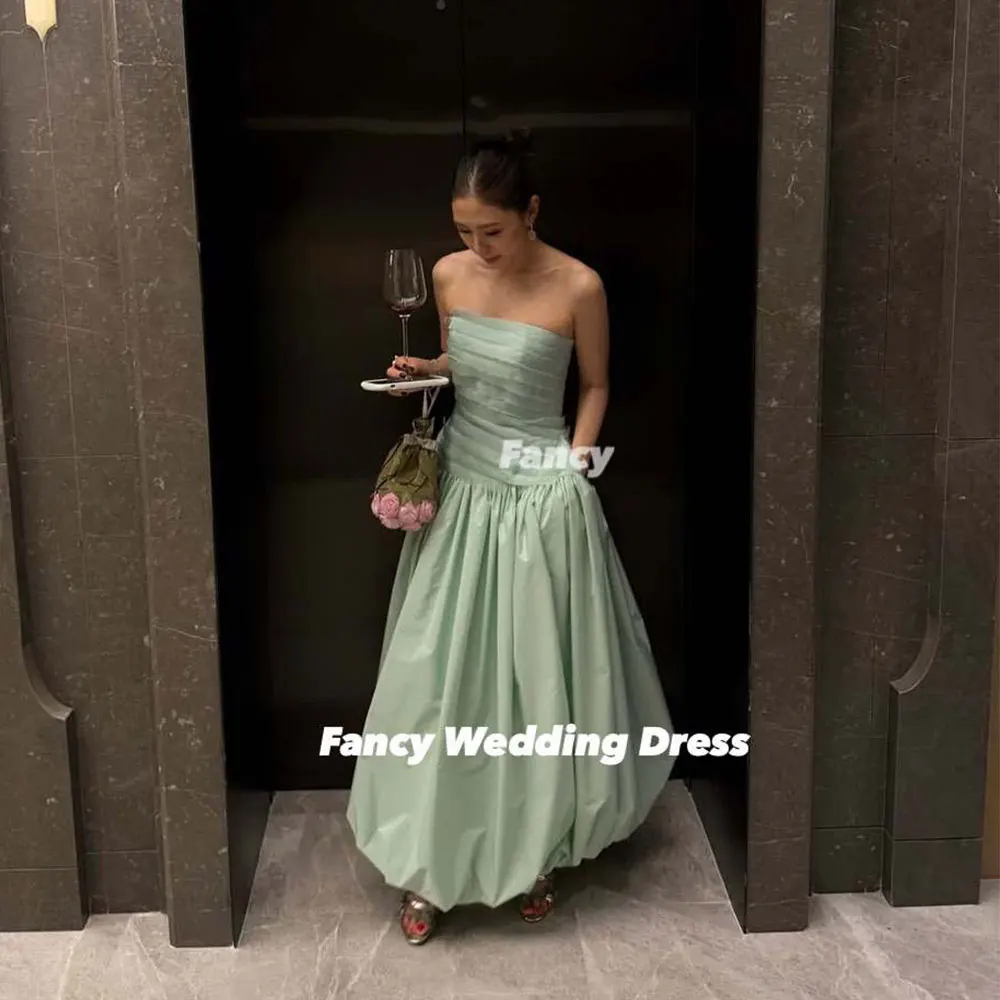 Fancy Elegant Off Shoulder Wedding Dress Korea Photo Shoot Long Sleeve Pleats Bridal Gown Floor Length Customzied