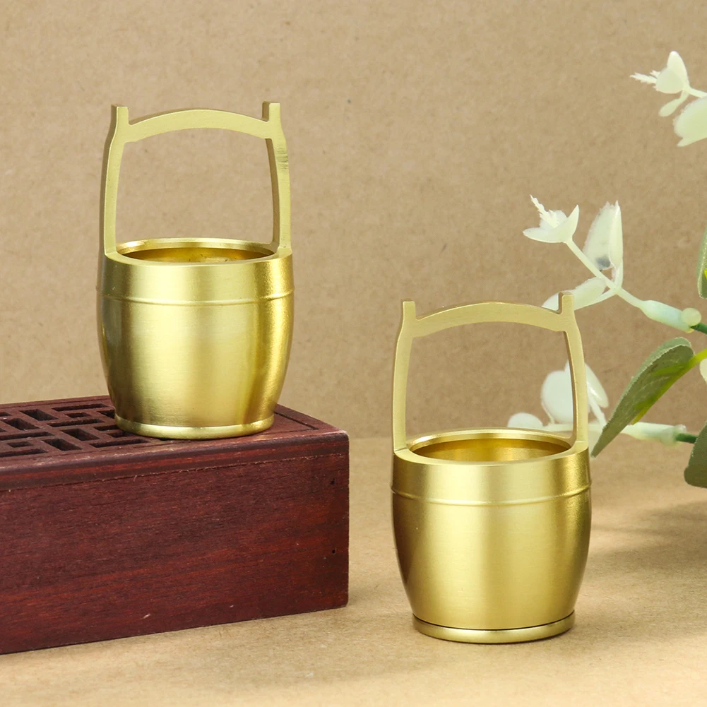 Mini Brass Water Bucket Vintage Metal Storage Container Decorative Plant Pot Holder for Home Office Tabletop Gift Display