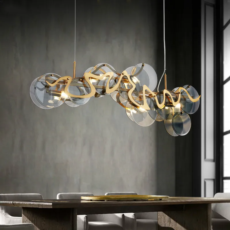 2025 Nordic Modern Dining Room Luxury Straight E14 Led Pendant Light Creative Glass Lustre Gold Iron Pendant Lampluminarias Ligh