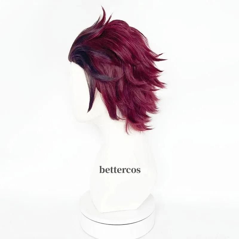 Tanjiro Kamado Peluca de cosplay Pelucas de cosplay de pelo corto marrón castaño resistente al calor + aretes
