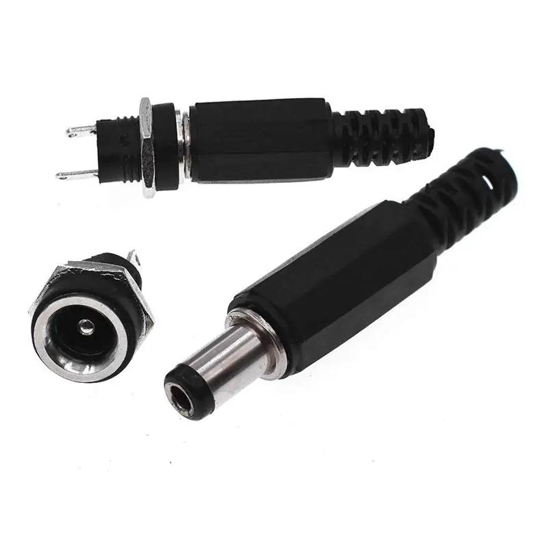 SHGO 15 Sets DC Power Connectors 5.5mm Male Female Jack Sockets Screw Nuts Panel Mount Adapter for 12V LED Strip