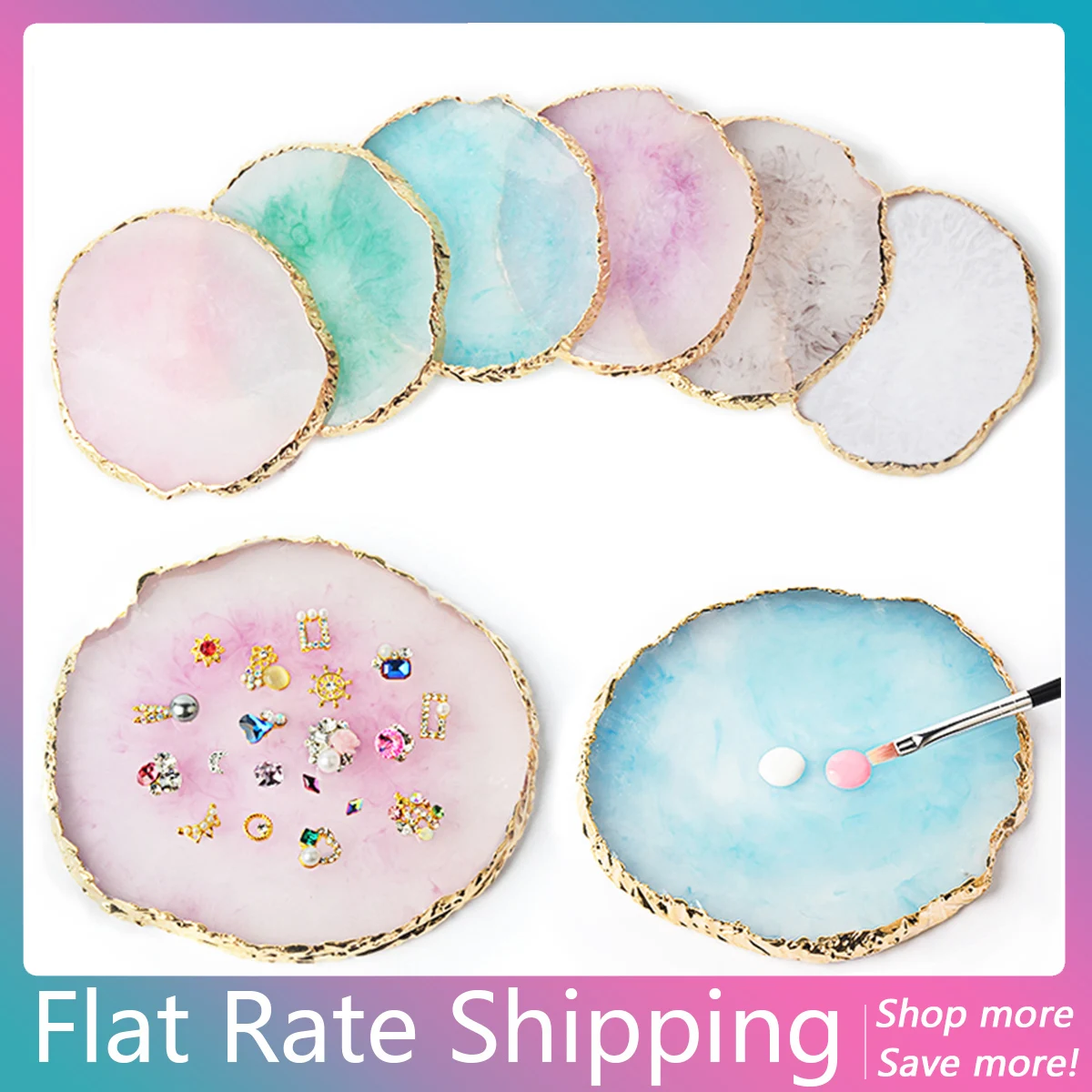 

Flat Rate Shipping 1 Piece Round False Nail Tips Display Board Resin Stone Color Painting Palette Holder Practice Nail Art Tools