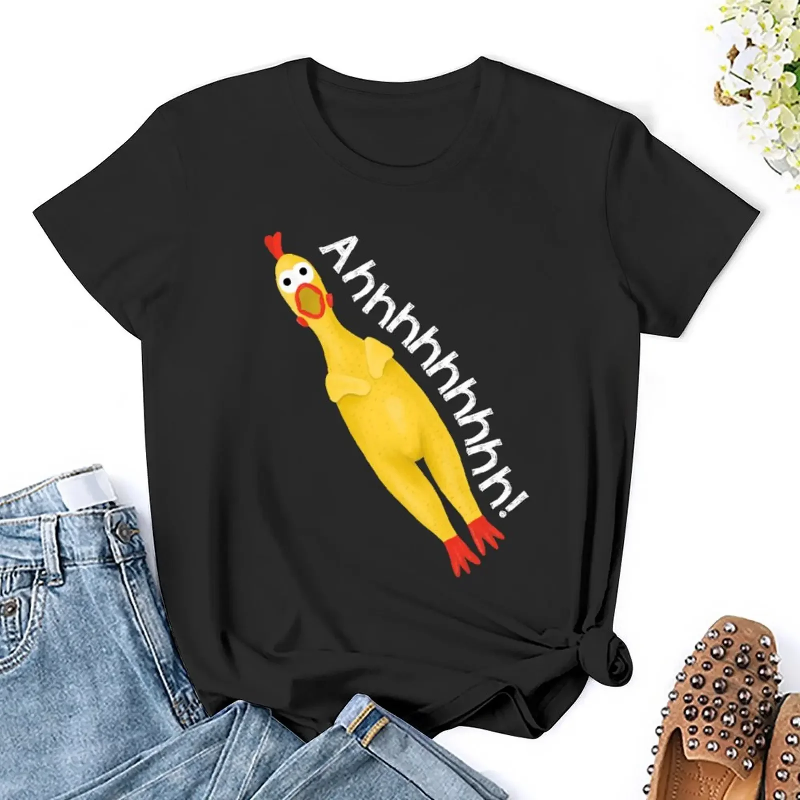 Screaming Rubber Chicken T-Shirt blanks Short sleeve tee summer top animal print shirt for girls tshirts for Women