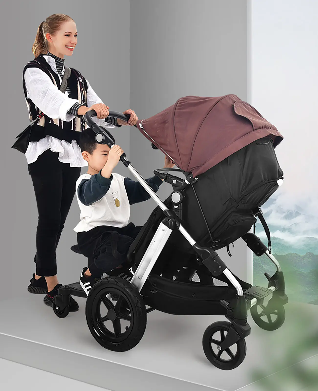 

Integrated Universal 2in 1 Stroller, Ride By Wheeled Board, Seat, Trolley, Auxiliary