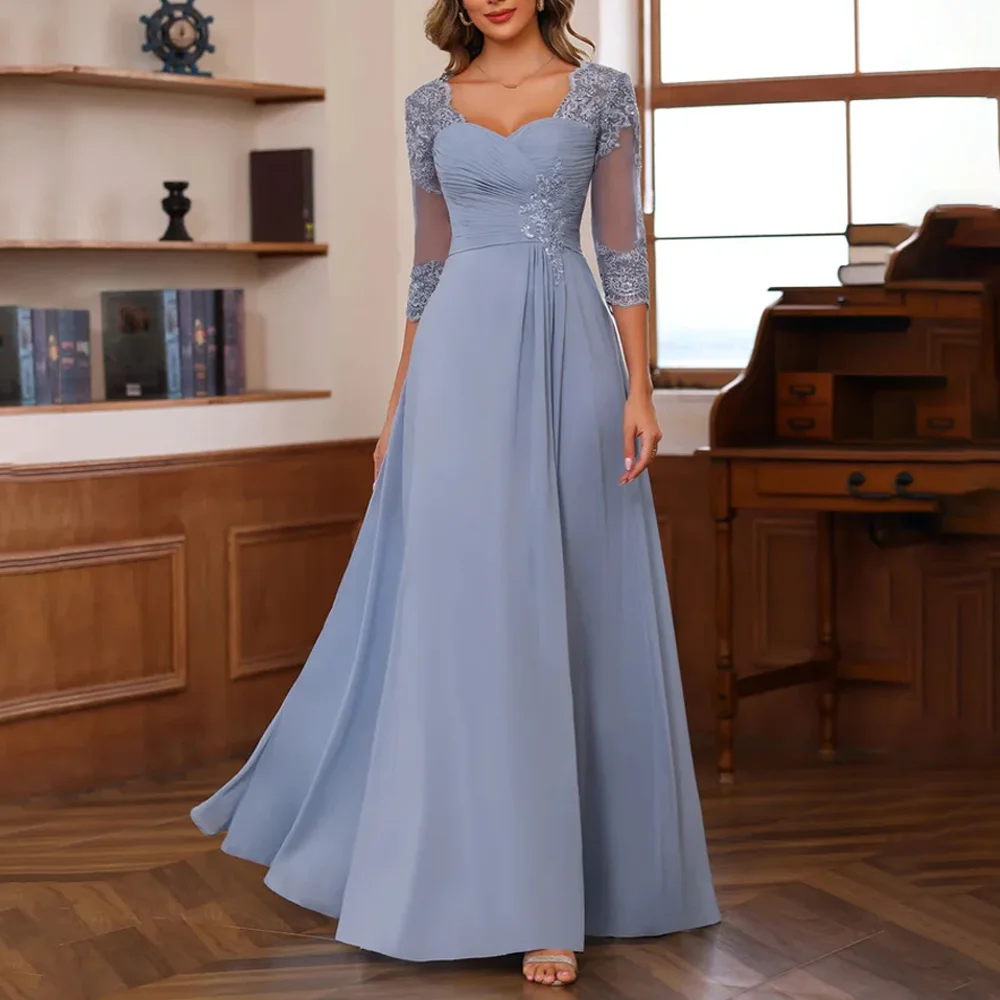 

Chiffon Mother of The Bride Dresses Sweetheart Neck Illusion Half Sleeves Beading Appliques Customized Formal Prom Party Dress