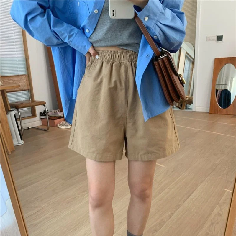 

Women's Cotton Wide-Leg Shorts Summer Korean-Style Elastic High Waist All-Matching Loose Slimming Casual Straight-Leg Shorts plu