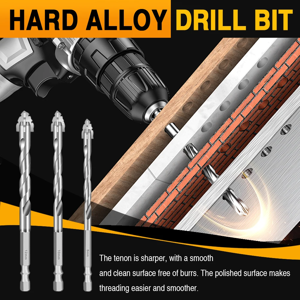 

6PCS 4-Blade Saw Tooth Eccentric Drill Bit 4/5/6/8/10/12mm Alloy Drill Bit Four-Edge Serrated Drill Bits for Glass/Tile/Concrete