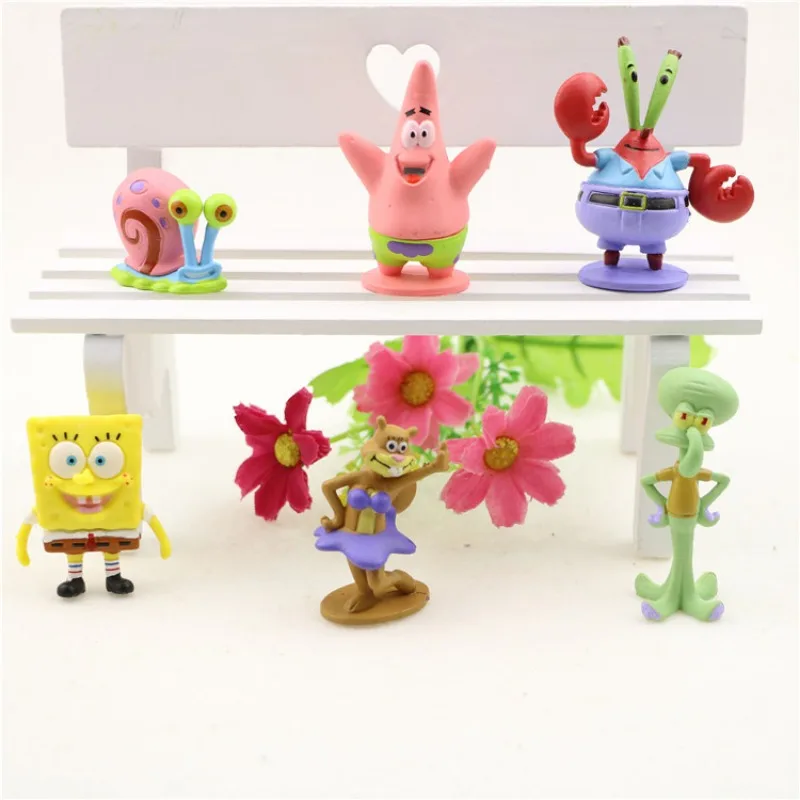 Bandai 6 SpongeBob SquarePants Cartoon Cute Pie Big Star Octopus Brother Handheld Car Model Fish Tank Decoration Ornament