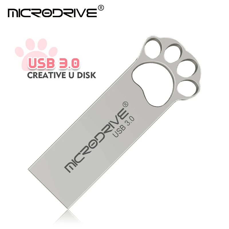 Unidad Flash USB3.0 Pendrive Silver Cat Paw 64GB Pen Drive impermeable Metal U Disk Memoria Usb Cle Memoria Usb Stick 64GB