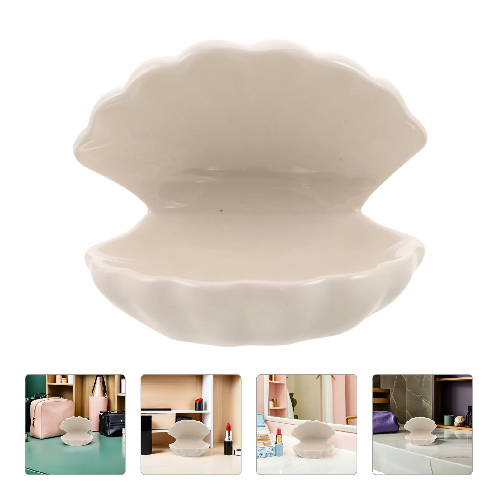 Ceramic Shell Jewelry Tray Open Seashell Design Rings Earrings Organizer Small Clamshell Trinket Dish Coastal Home Decor Bedroom