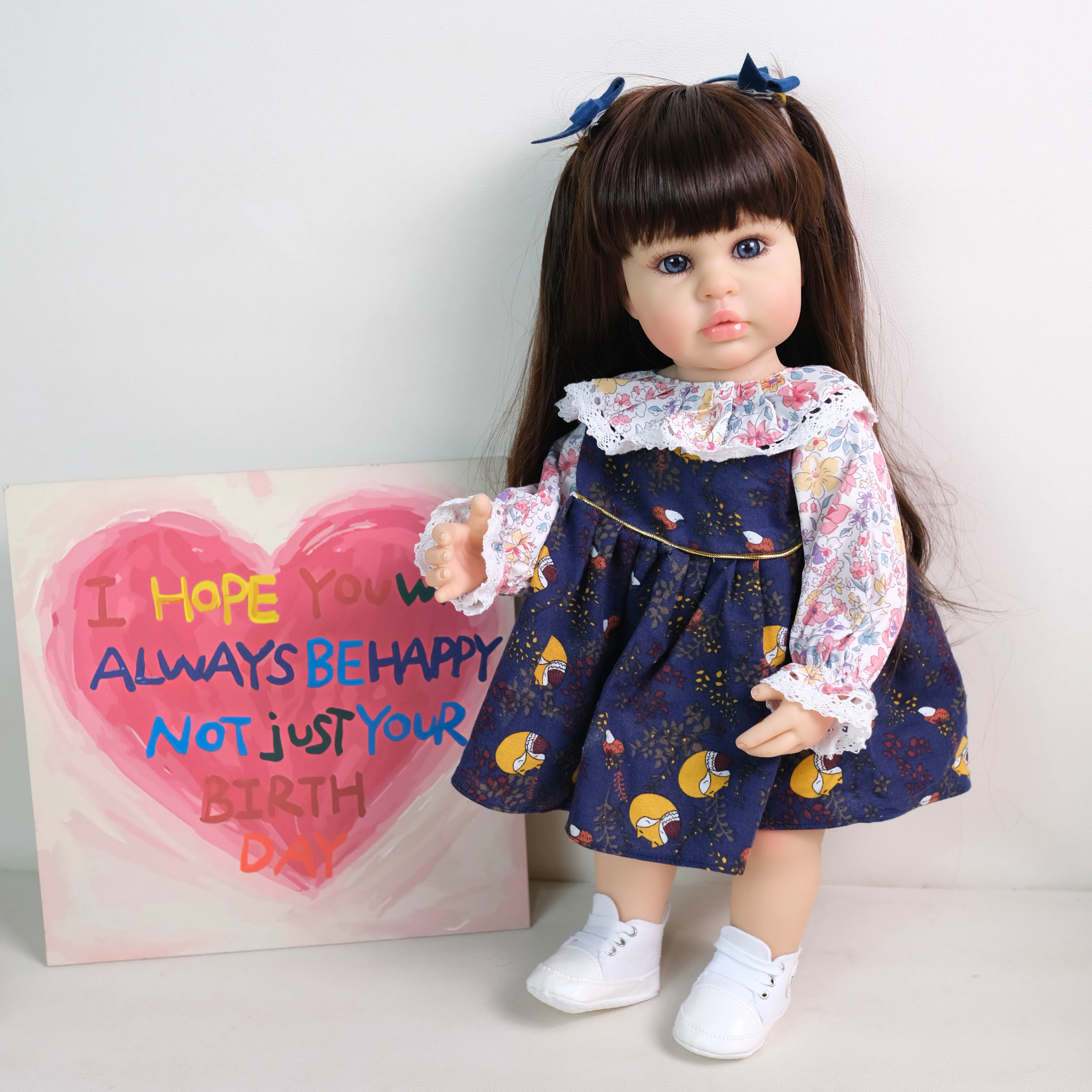 NPK 22'' Handmade Full Body Vinyl Soft Touch Reborn Toddler Princess Ellie with Standing Legs Long Hair Lifelike Real Baby Doll
