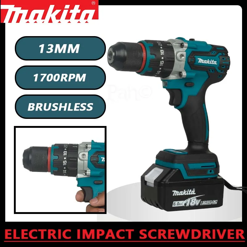 Makita-DDF487充電式電気ドリル、ポータブルブラシレスドライバー、リチウム電池、ハンマードリル、13mm