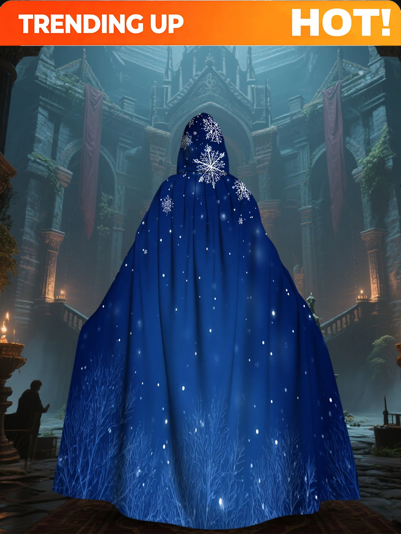 Customization 1pc 2D Flat Printing Merry Christmas Comfortable Hooded Cape Snowflakes Winter Blue 100% Christmas Use For Home Pa