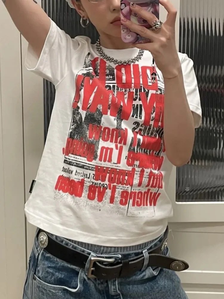 Koreańska koszulka z nadrukiem marki Y2K 100% czystej bawełny Dark Punk Harajuku Hip-hop Graphic Tee Loose Casual Men Women Top Casual