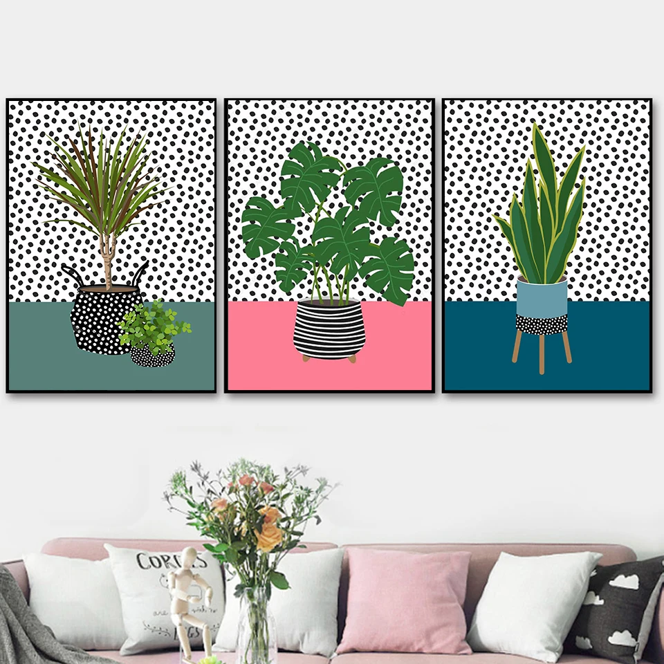 Nordic Poster Indoor Spotty Monstera Snake Palm Plant Canvas Painting Wall Art Print Minimalism Modern Picture Living Room Decor