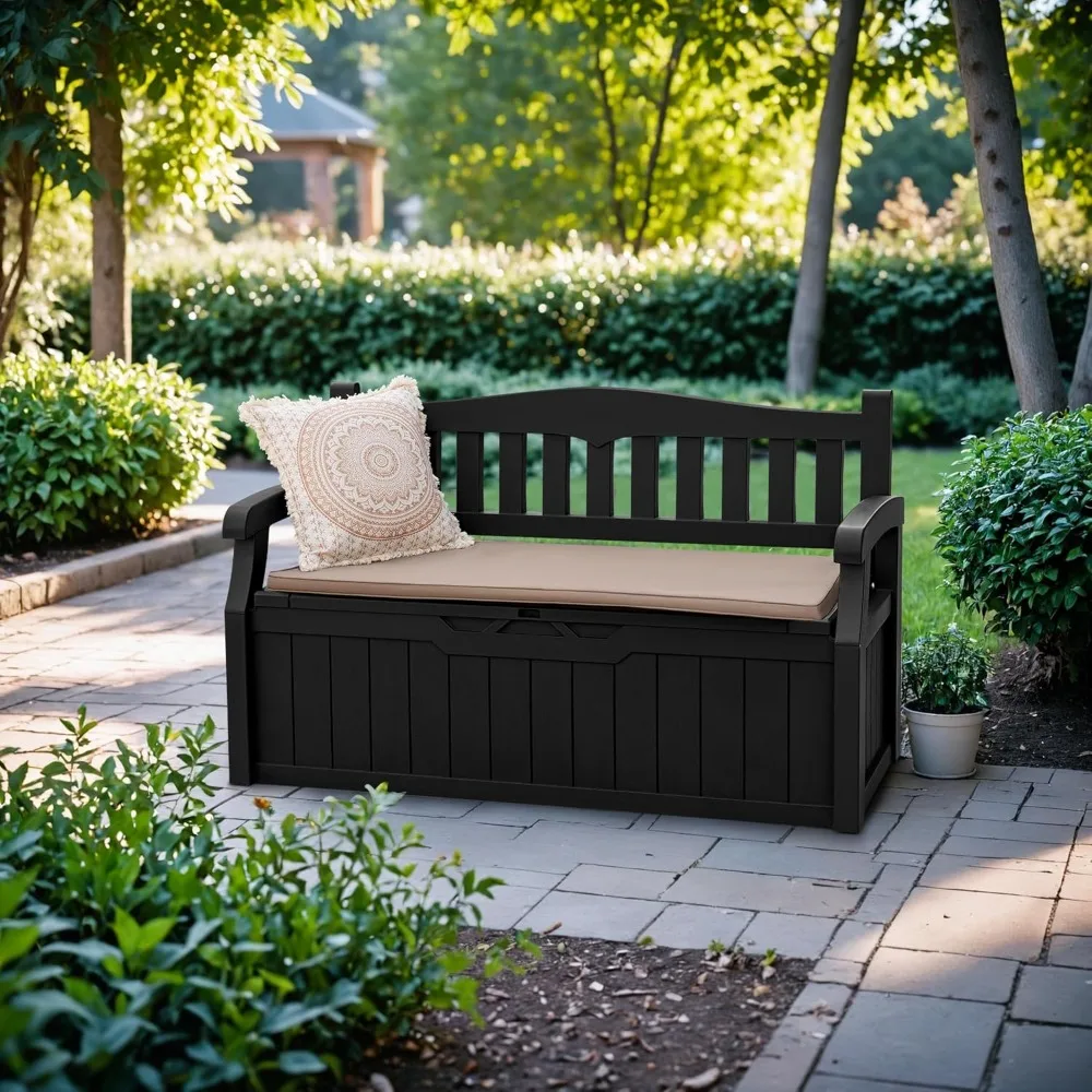 80 Gallon Storage Bench Deck Box Lockable for Patio Furniture, Garden Decor and Outdoor Seating for Cushions