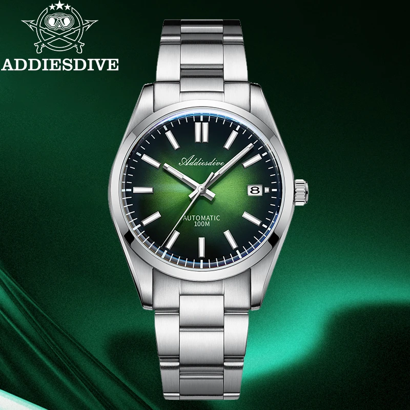 ADDIESDIVE Watch New Sappire Red Gradient Sunburst Dial Luxury NH35 Automatic Watch AD2071 Waterproof 100m Dress Men Wristwatch