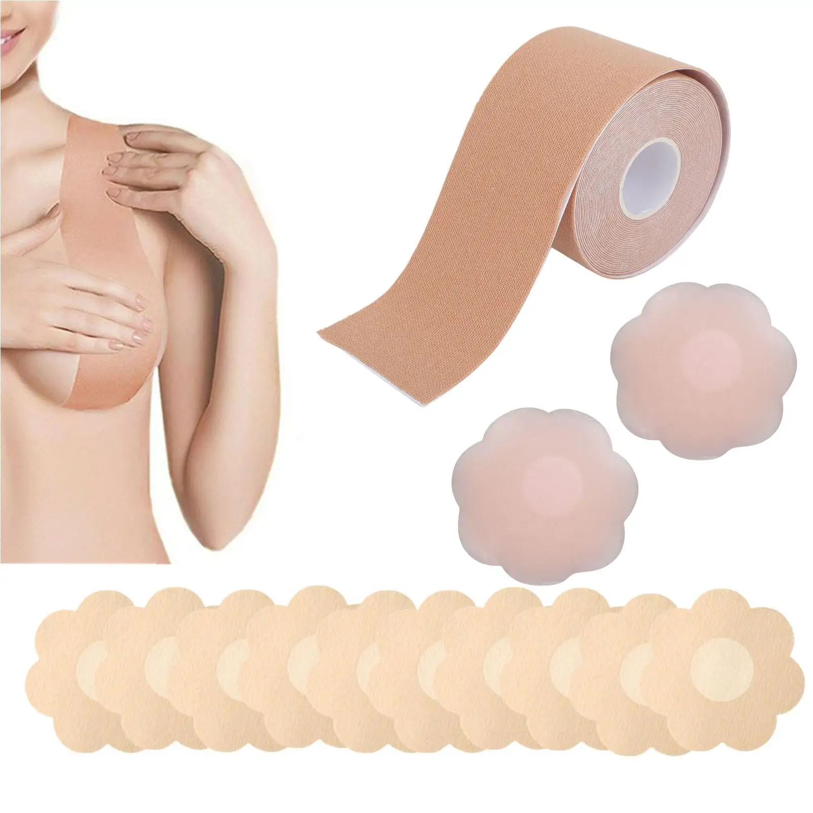 Breast Lift Tape Stretchy Nipple Covers Silicone Adhesive Bra Fashion Tape Set