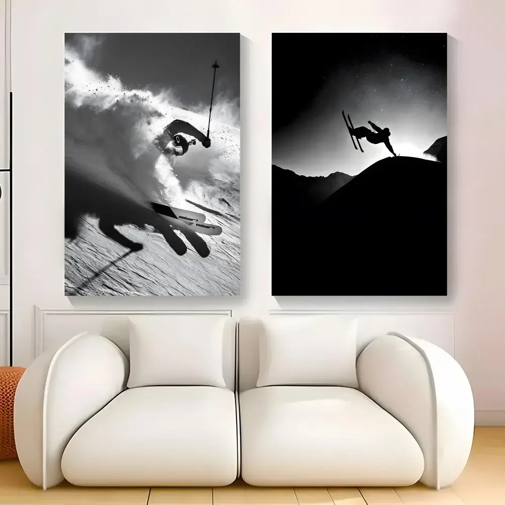 Black Vintage Skiing Painting Calligraphy Exhibition poster photo oil painting canvas synthetic fiber for living dining room