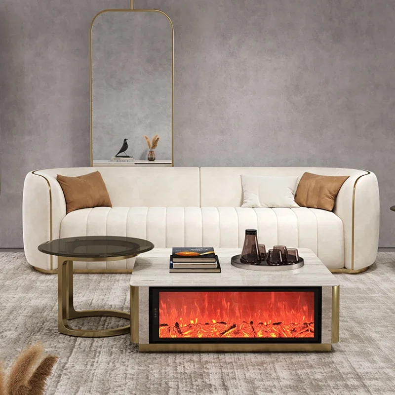 

New light luxury modern coffee table side table combination simulation flame fireplace size apartment type home living room