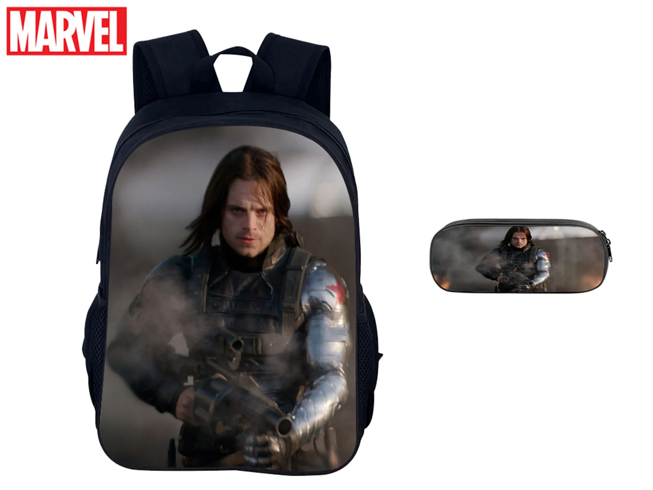 Marvel Winter Soldier Canvas Lightweight Backpack with Pencil Case 2Pcs Set,Student Trendy Knapsack for School