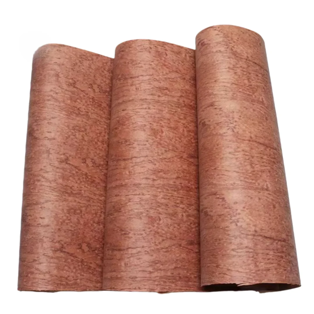 Length:2.5meter Width:580mm Thick :0.25mm Natural Padauk Burl Wood Veneer Sheet Ideal for Furniture Car Interiors Decoration