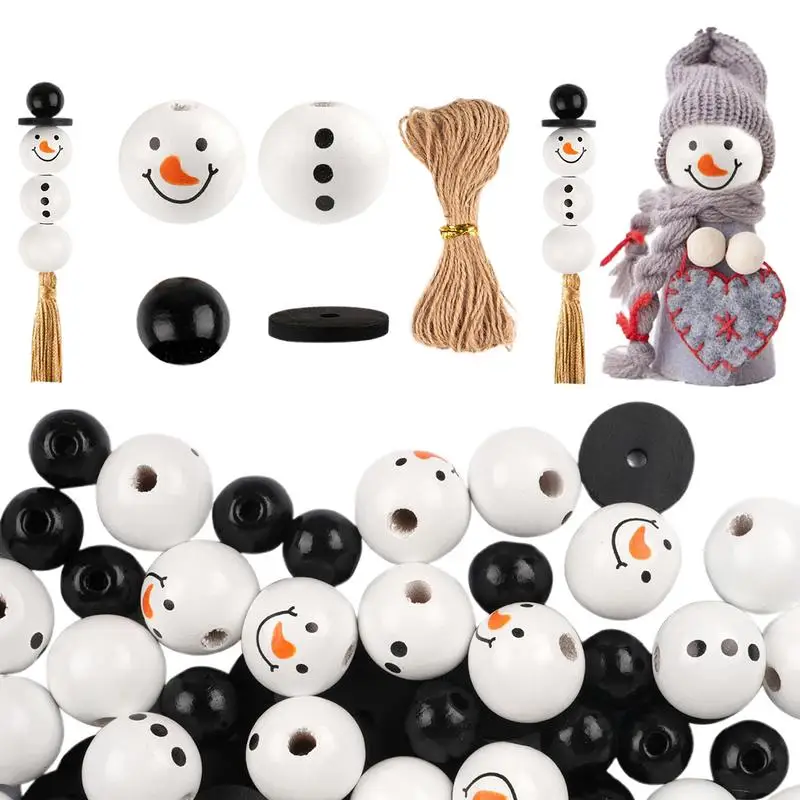 Snowman Beads For Crafts Snowman Beads With Washer For Christmas Tree 30x Christmas Print Wooden Beads Kits Handmade Christmas