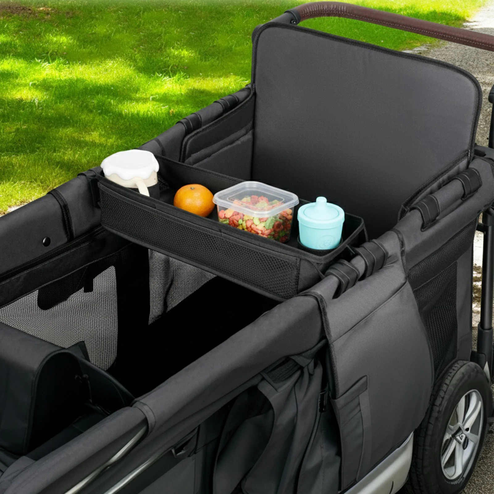 

Универсальный столик-поднос для коляски с держателем для стакана, сетчатыми карманами, двусторонний, легко моется, для прогулочной коляски Wonderfold Wagon