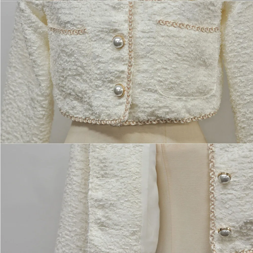 New Autumn Winter Women Fashion Suits 2 Piece Sets Long Sleeve Single-Breasted White Short Coat And Elegant Mini Bodycon Skirt