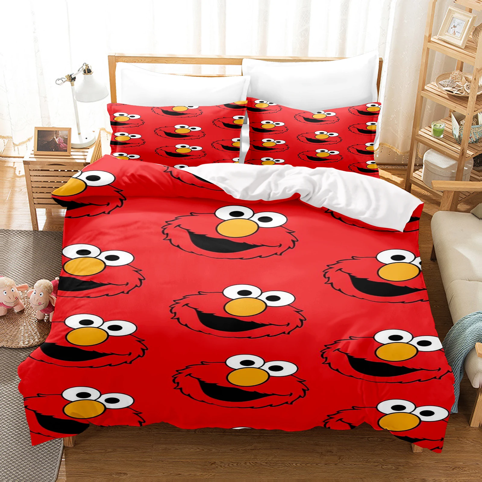 Sesame Street Duvet Cover Set Bedding 3-Piece Set 1 Quilt Cover Covers Twin Cute Printed Cartoon