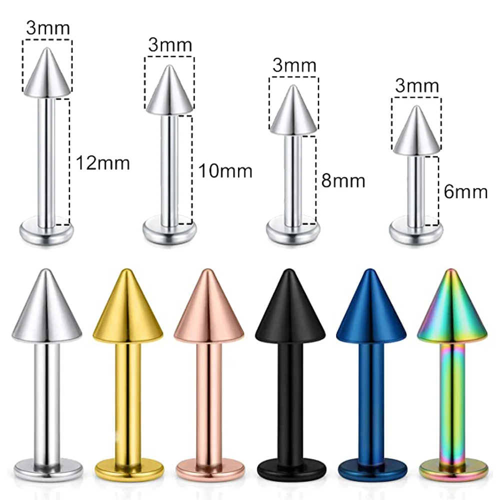 1PCS Stainless Steel Spike Labret Stud Nose Lip Helix Bar Stud Taper Tongue Piercing Ear Tragus Cartilage Earring Body Jewelry