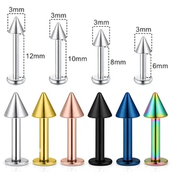 1PCS Stainless Steel Spike Labret Stud Nose Lip Helix Bar Stud Taper Tongue Piercing Ear Tragus Cartilage Earring Body Jewelry