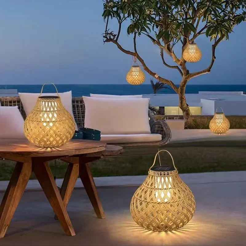 Portable Solar Camping Light Waterproof Rattan Floor Lamp for Garden Landscape Outdoor Ambient Lighting Household Decor Solar