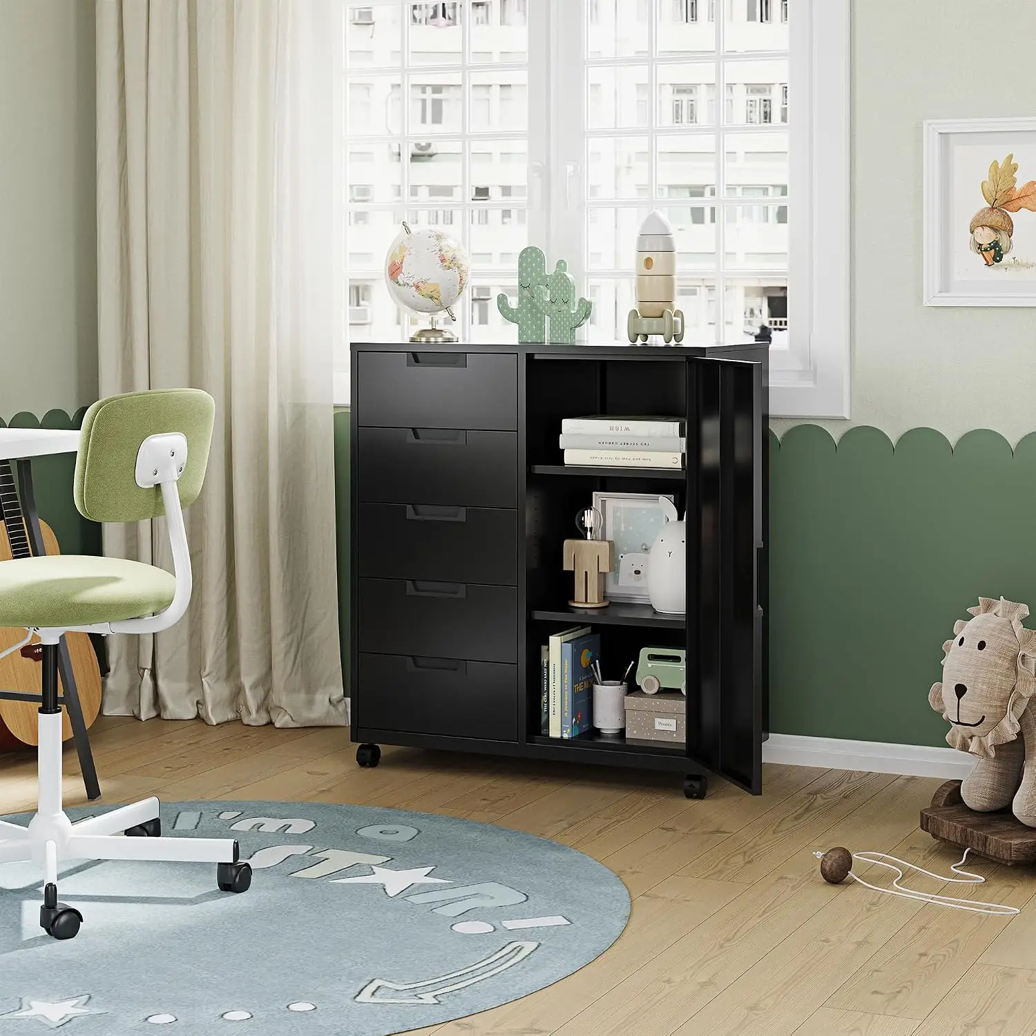 5-Drawer Storage Cabinet & Mobile Printer Stand with Shelf & Door for Home Office, Customized