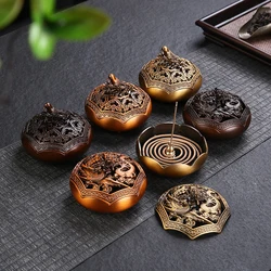 Dragon and Phoenix Copper Incense Exquisite Carving Sandalwood Burner Stick Holder Zen Tea Room Home Plate Incense Box Ornaments