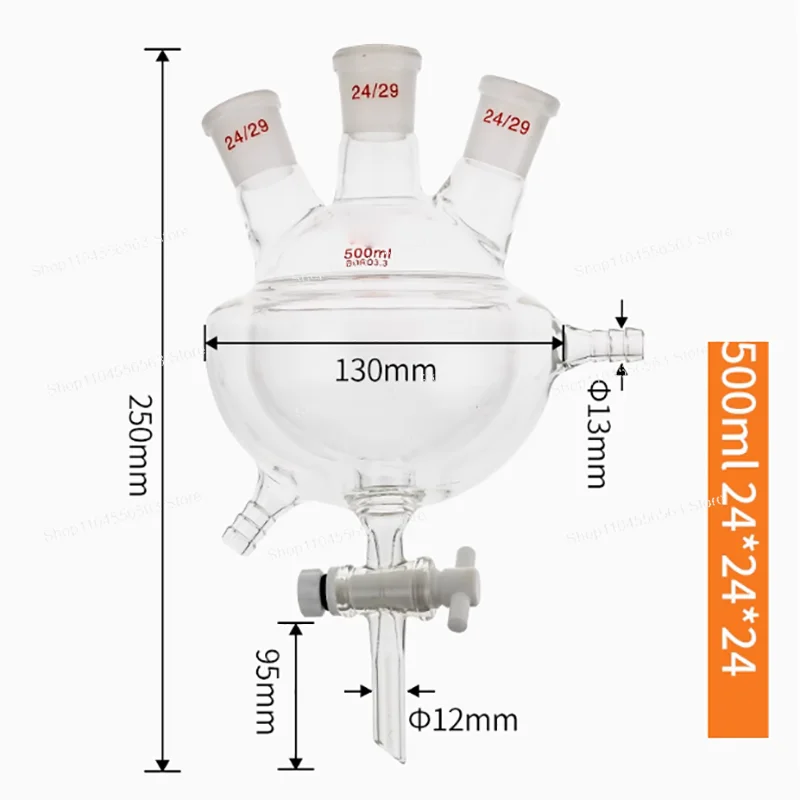 Three-Port Double-Layer Semi-Packed Jacketed Flask | 250/500/1000ml Lab Reactor With PTFE Valve