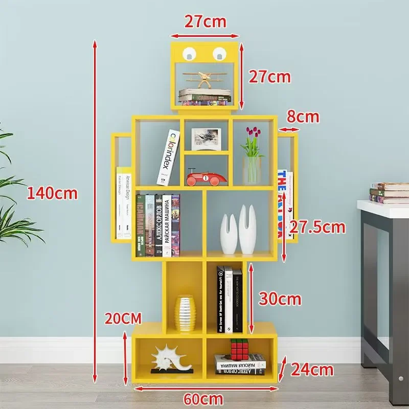 Creative Robot Kids Bookshelf Toy Storage Rack Magazine Organizer Decorative Shelf for Student Kindergarten Library Home