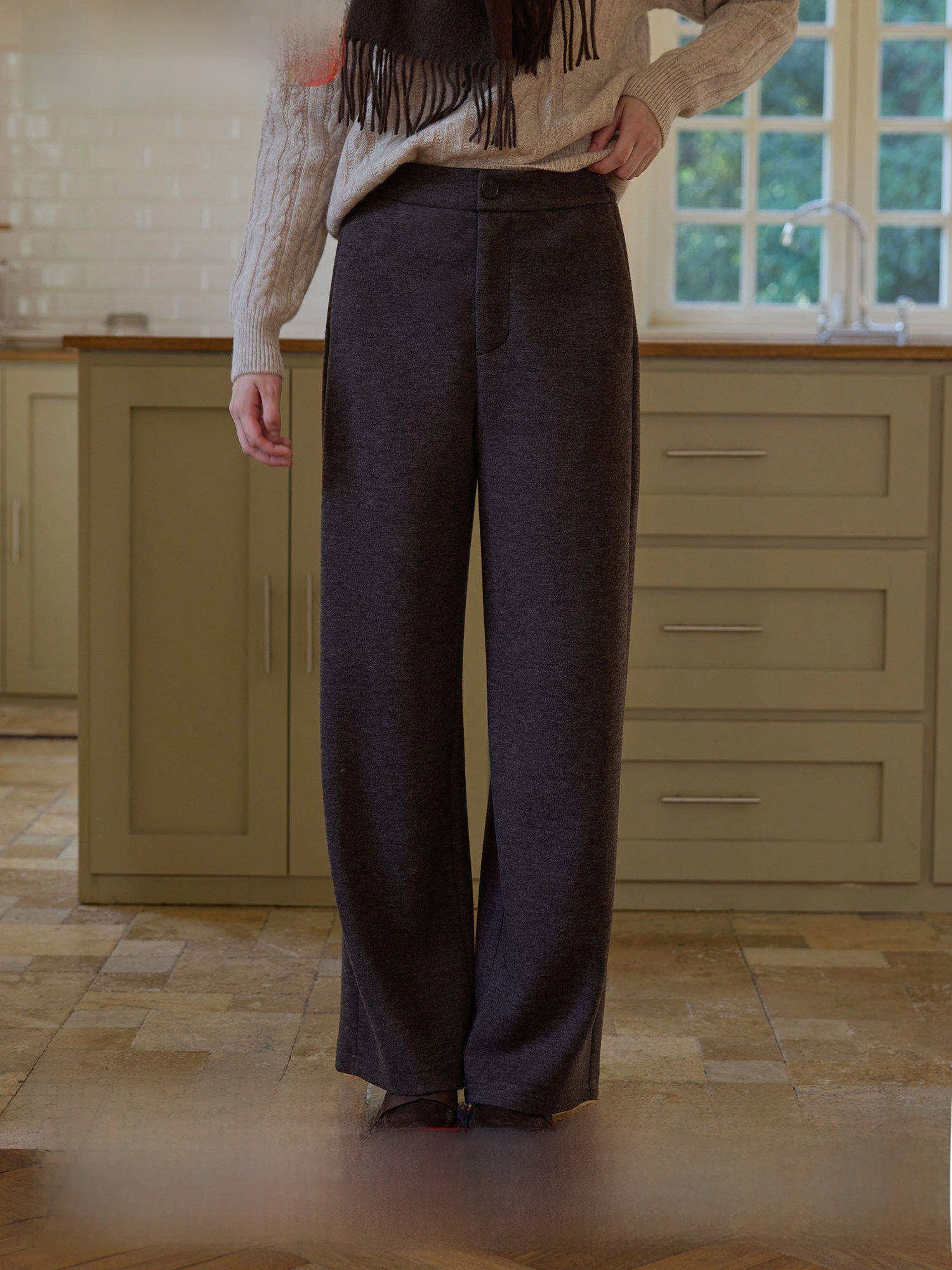 

High Waist Acetate Wool Knitted Casual Pants Women's Autumn Winter New Sle Versatile Straight Leg Wide Leg Pants Slimming L...