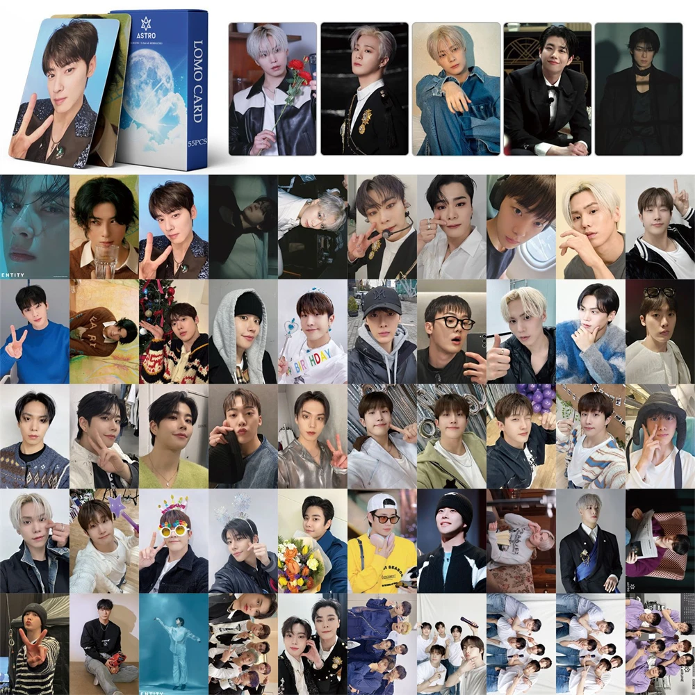 

55Pcs/Set KPOP Group Astro 8th Anniversary Album Postcards Lomo Cards MJ JINJIN EUNWOO MOONBIN Boxed Photo Cards Fans Collects