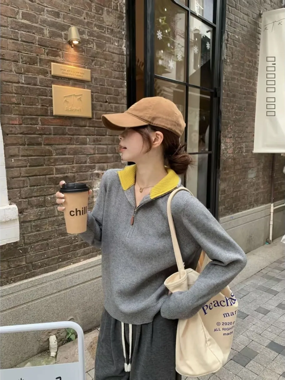 

Korean Sle Autumn Color Blo Knitwear f Zipper Collar ort Women's Sweater Lazy Sle High End Feeling Long Sve Top