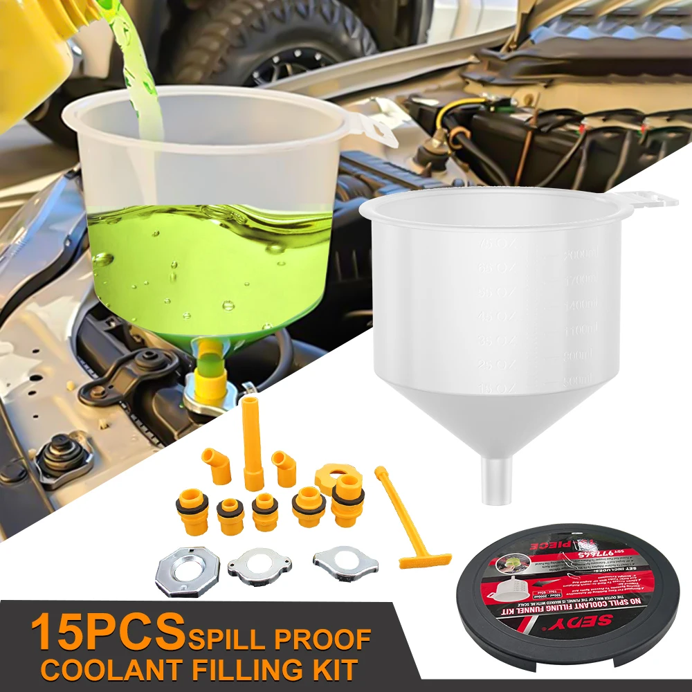 Plastic Filling Funnel Spout Pour Oil Tool Car Accessories 15Pcs/Set Spill Proof Coolant Filling Kit Fit Universal Vehicles