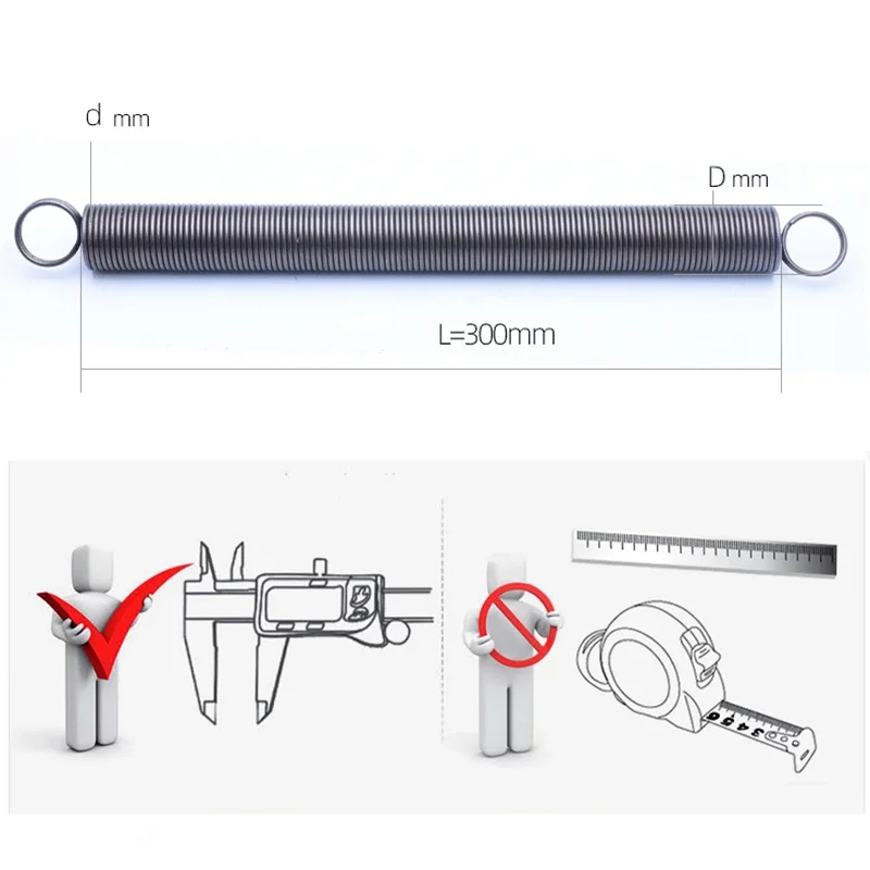 High Carbon Steel L-shaped Double Coil Tension Spring Closed Loop Tension Spring 1pcs Wire Dia 0.3~5MM Outer Dia 3~50MM L:300MM