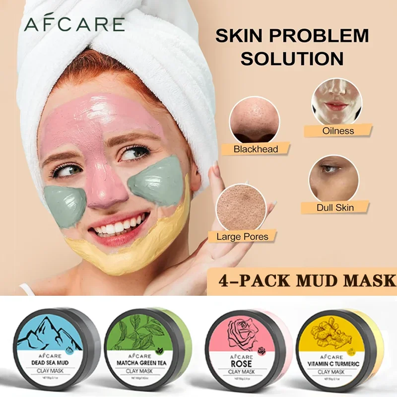 

2025 4 шт. Набор глиняных масок Витамин С Глиняная маска с куркумой Грязевые маски для лица Мертвого моря Уход за кожей для глубокого очищения пор Увлажняющие 320 г