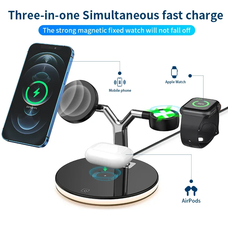 

3 in 1 20W Magnetic Wireless Charger Stand For Phone iPhone 15 14 Pro Airpods Apple Watch Fast Charging Station Holder