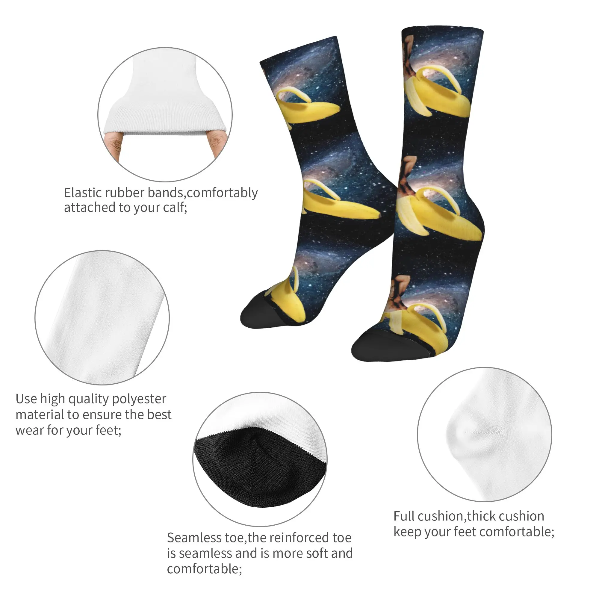Custom Novelty Print Nicolas Cage In a Banana Socks for Men Women Stretch Summer Autumn Winter Space Crew Socks