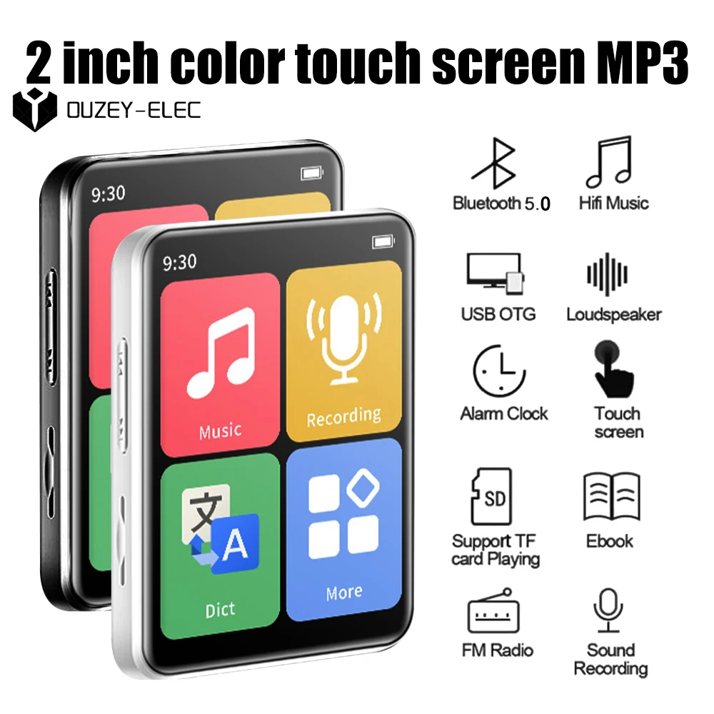 Mini MP4 Player Màn hình cảm ứng Máy nghe nhạc MP3 di động với loa FM Radio Ghi âm Ebook Màn hình 2 inch