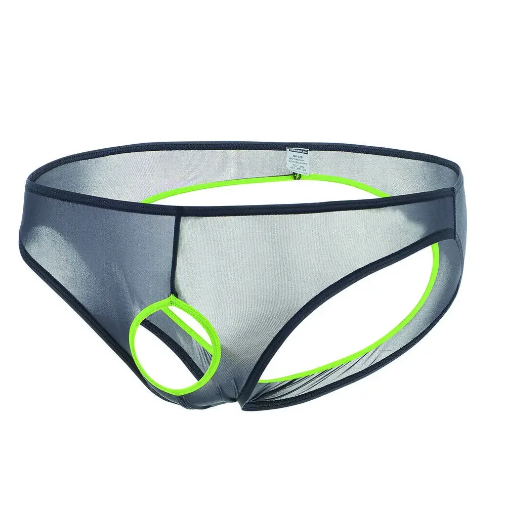 Jinshi Mens Breathable Briefs Mesh Underwear Thongs Front Open Hole Sexy See Through Briefs